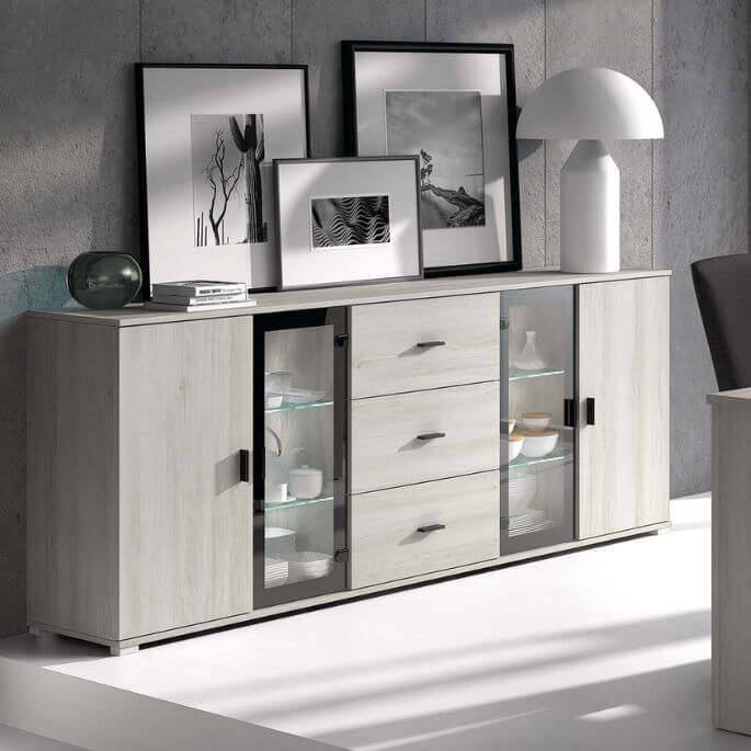 Buffet/bahut contemporain gris clair Mirella